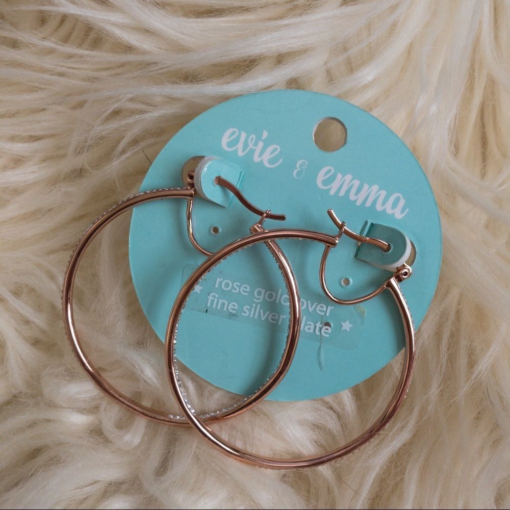 Rose Gold Hoop Earrings with Crystal Detail